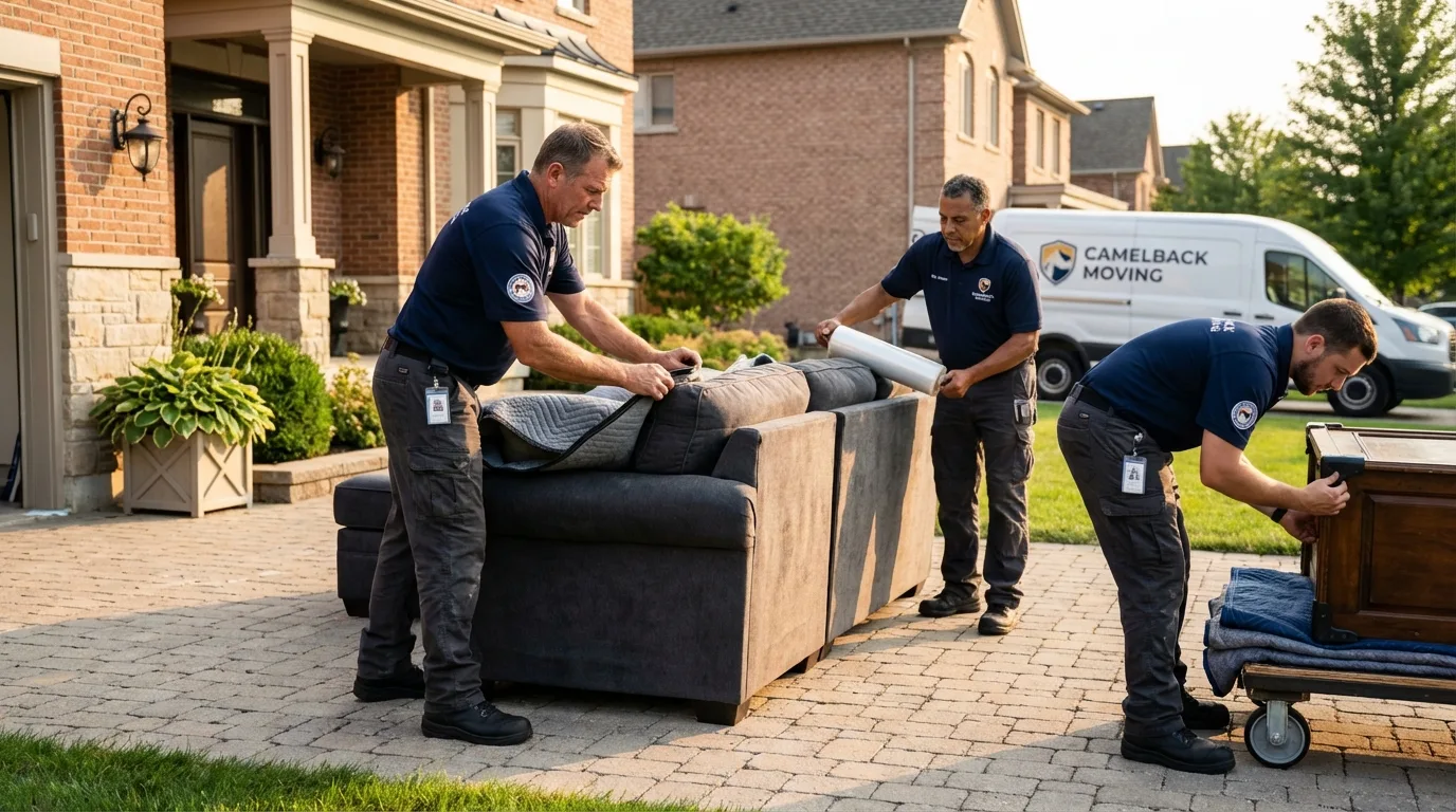 Large estate moving crew wrapping furniture in Universal City, TX