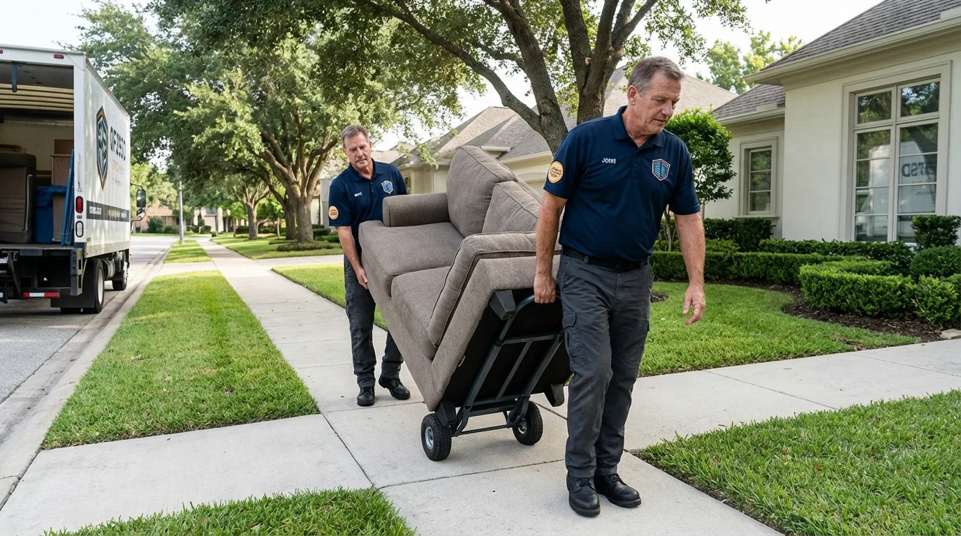 Local residential moving crew loading furniture in Universal City, TX
